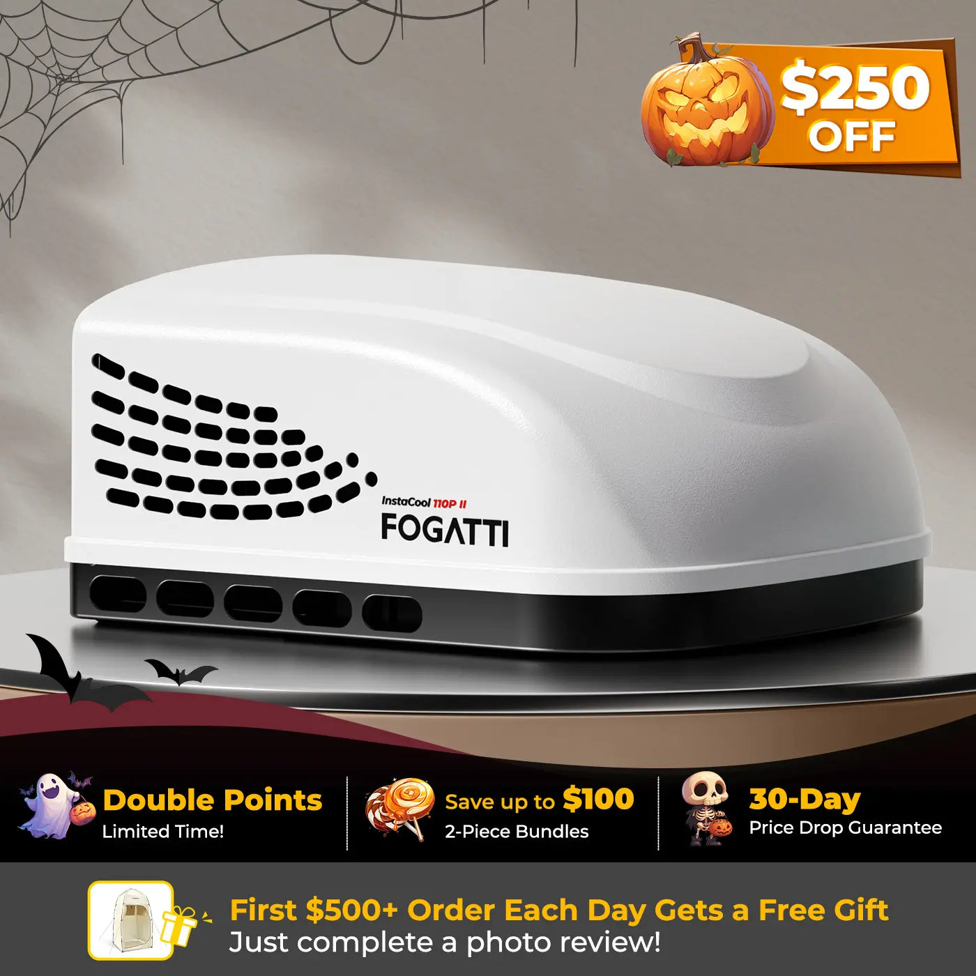Fogatti InstaCool 11,000 BTU RV Rooftop Air Conditioner | Heat&Cool | Replaceable Non-Ducted RV AC | 115V(AC)