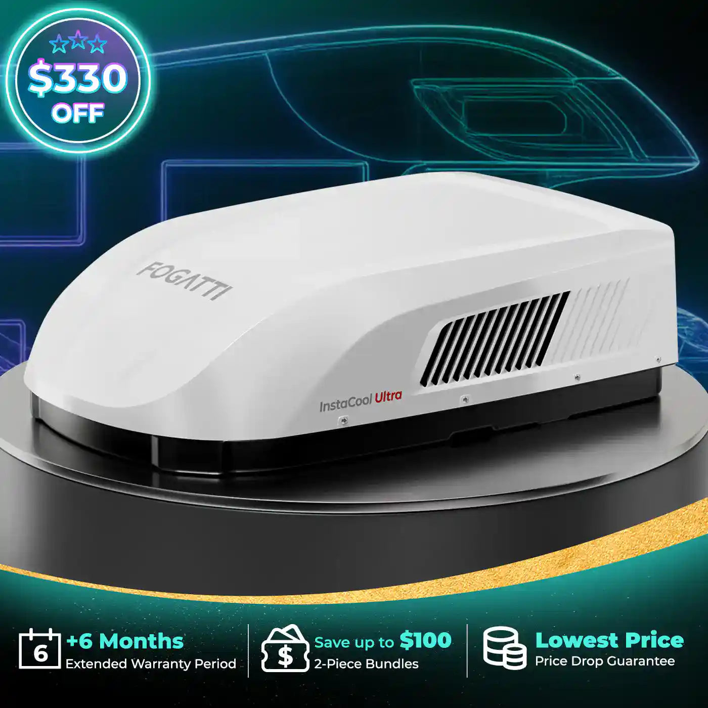 Fogatti InstaCool Ultra RV Air Conditioner |16,000 BTU Cooling with Heating | Non-Ducted