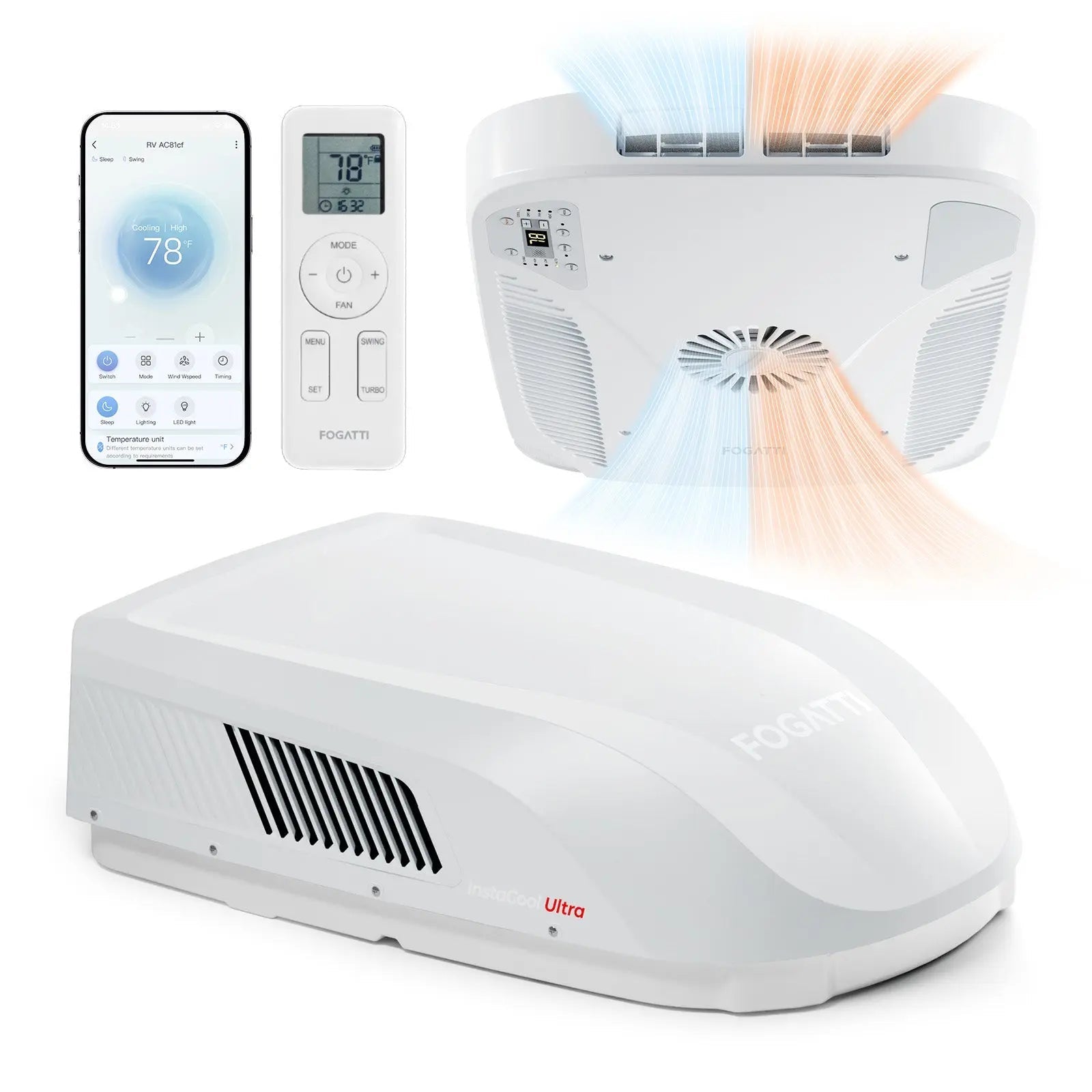 Open Box - Fogatti InstaCool Ultra Air Conditioner | 15,000 BTU Cooling | 12,000 BTU Heating | Replaceable Non-Ducted RV AC | 115V(AC)