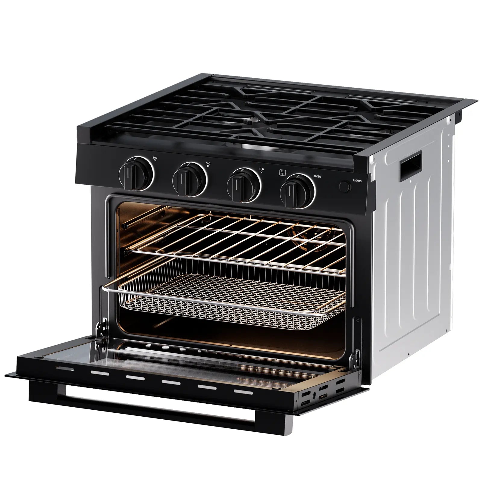FOGATTI 17-Inch Dual-Fuel RV Range with Air Fryer, 3-Burner Propane Cooktop & Pulse Ignition