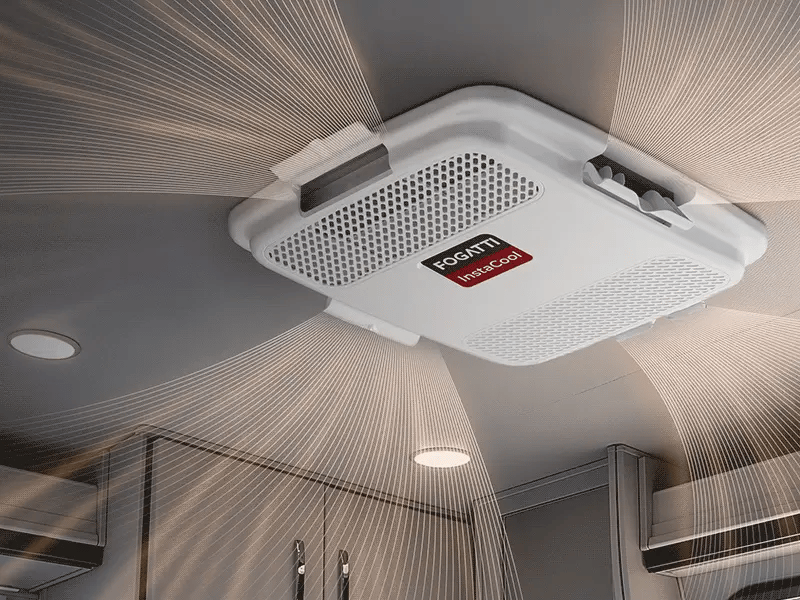 Fogatti AC with four-way manual airflow adjustment for customized cooling direction and comfort.