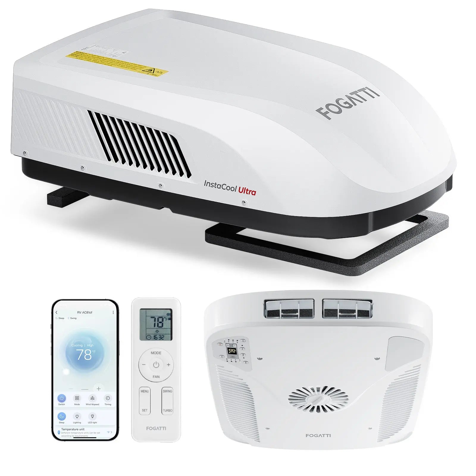 Fogatti InstaCool Ultra Rooftop RV Air Conditioner with Heat Pump | 16,000 BTU Cooling with 12,500 Heating | Non-Ducted