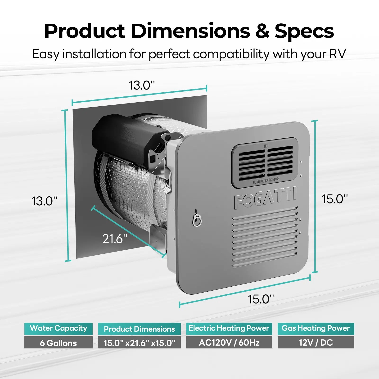 6 Gallon RV Hot Water Heater, Propane/Electric Heating, Bulit-in Lifetime Anode Rod-HybridShower 6 Ultra
