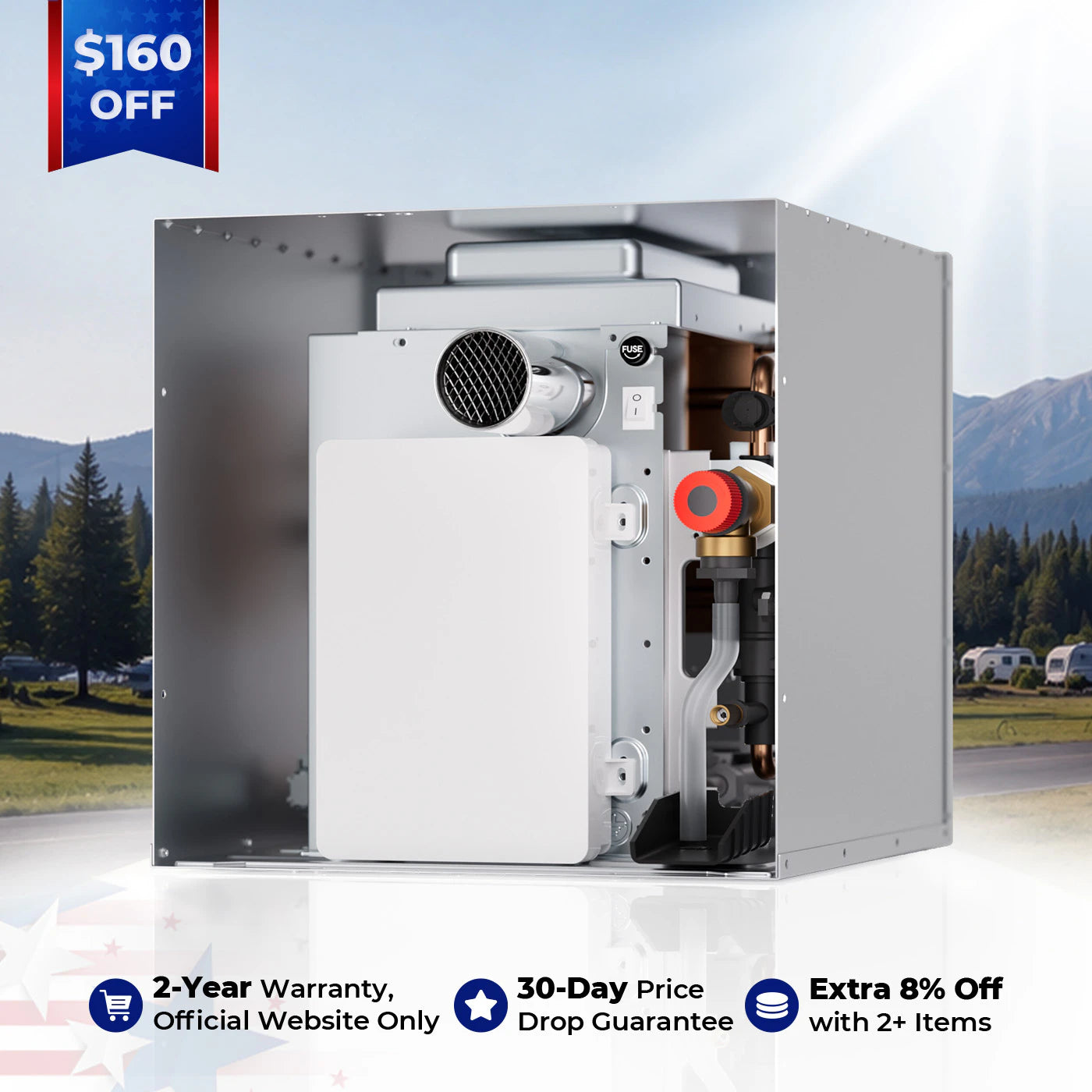Fogatti RV Tankless Water Heater InstaShower 7 (Without Door), 48,000 BTU Heating, Energy Saving Model