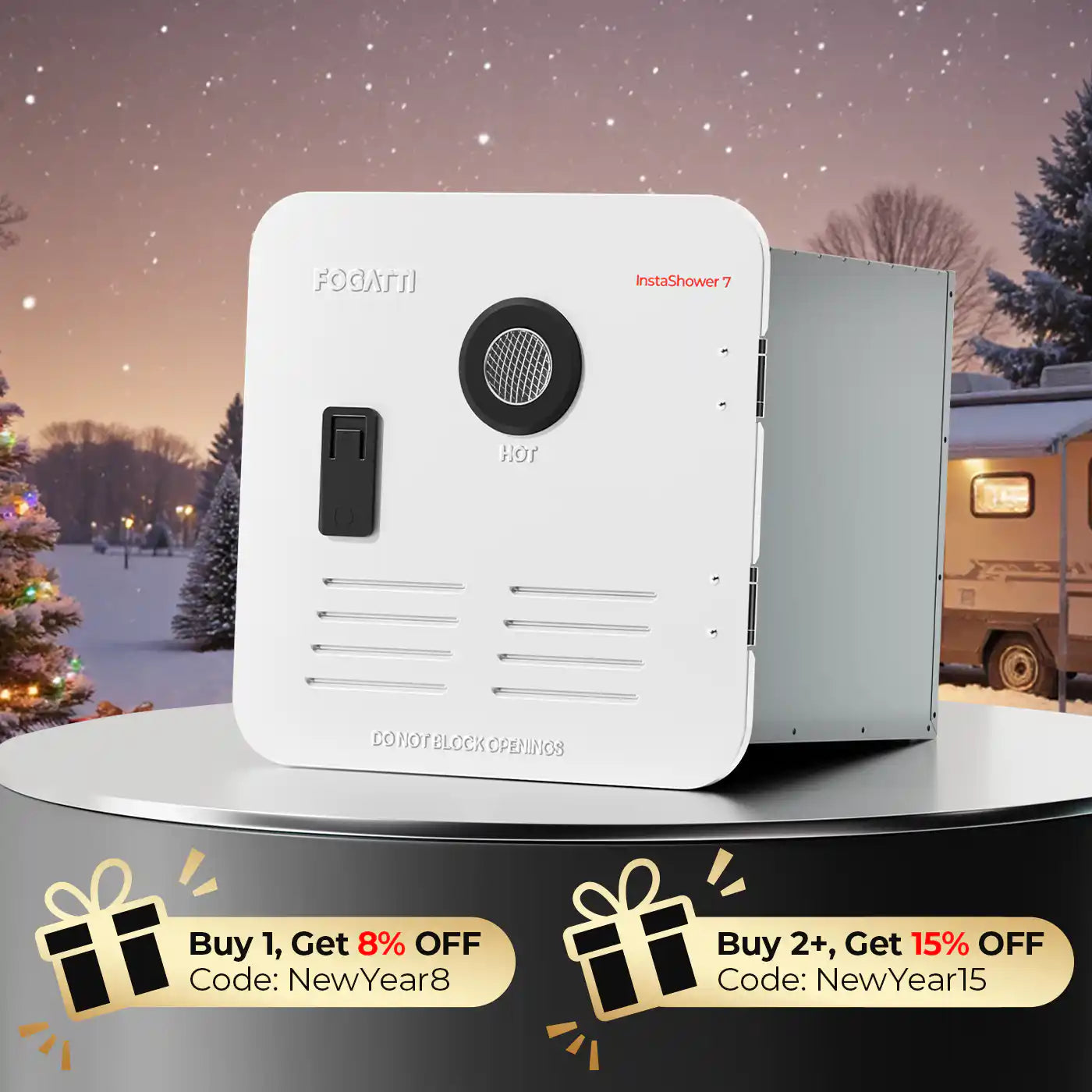 Fogatti InstaShower 7, 48,000 BTU RV Tankless Water Heater with Door