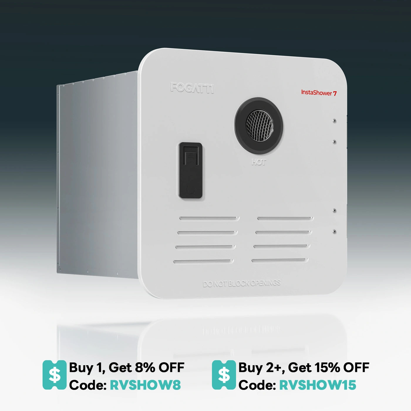 Fogatti InstaShower 7, 48,000 BTU RV Tankless Water Heater with Door