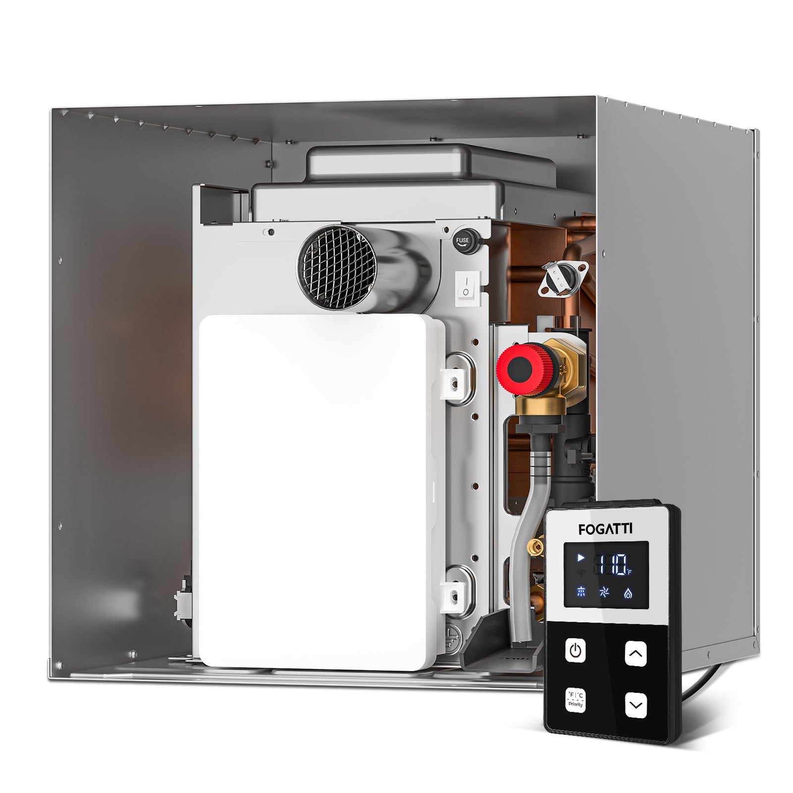 Fogatti RV Tankless Water Heater InstaShower 7 (Without Door), 48,000 BTU Heating, Energy Saving Model