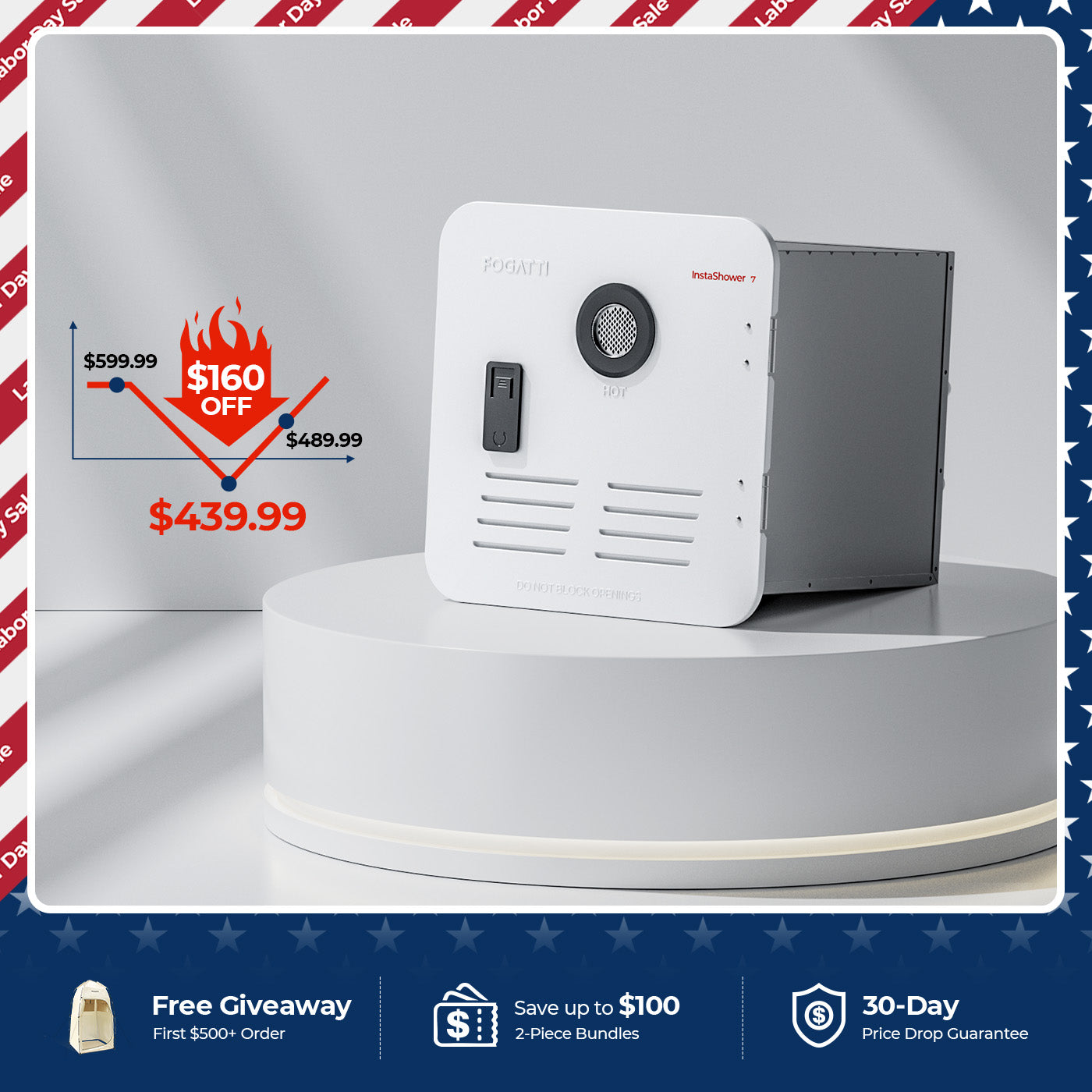 Fogatti InstaShower 7, 48,000 BTU RV Tankless Water Heater with Door