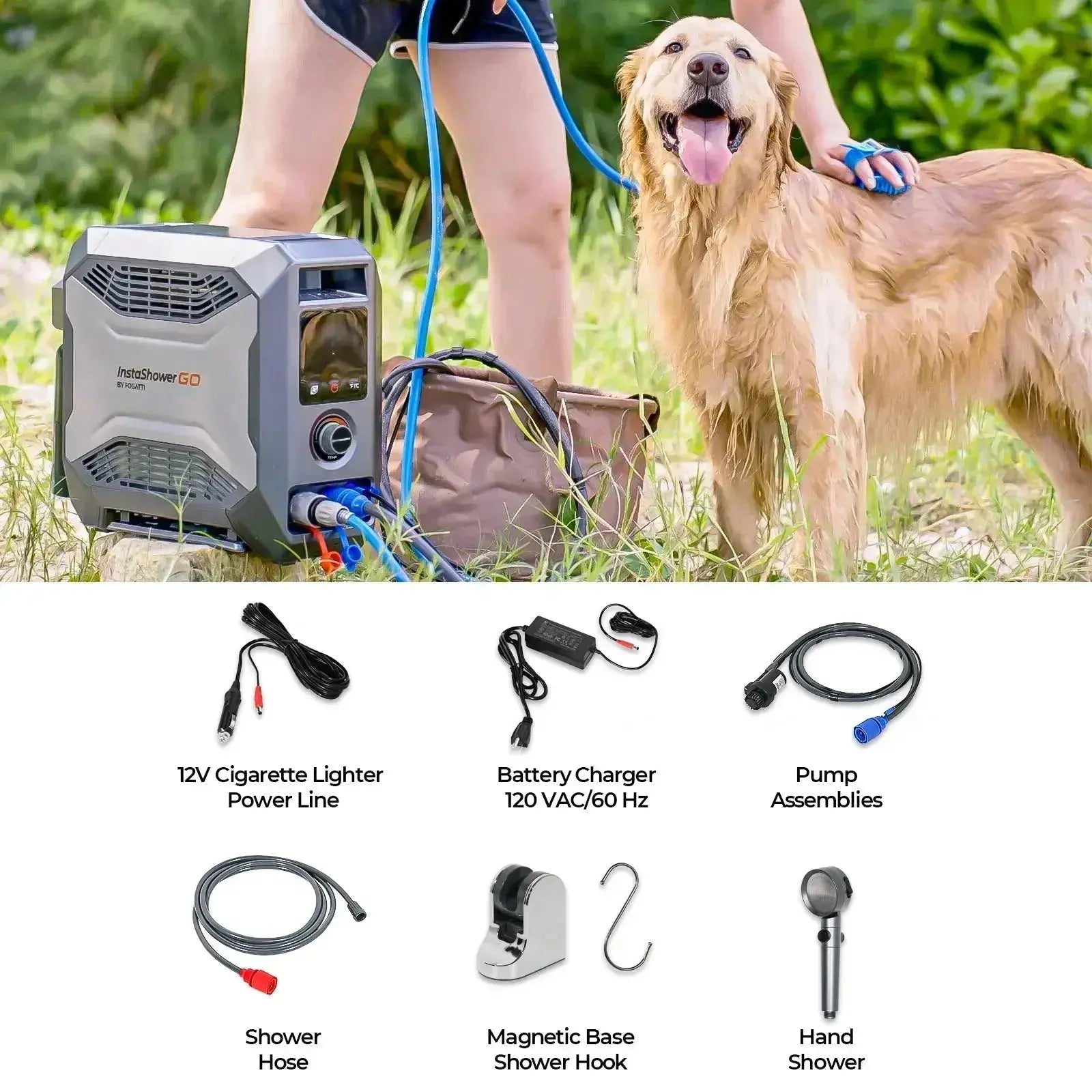 Fogatti InstaShower GO Outdoor Portable Propane Water Heater with Pump, 19000BTU