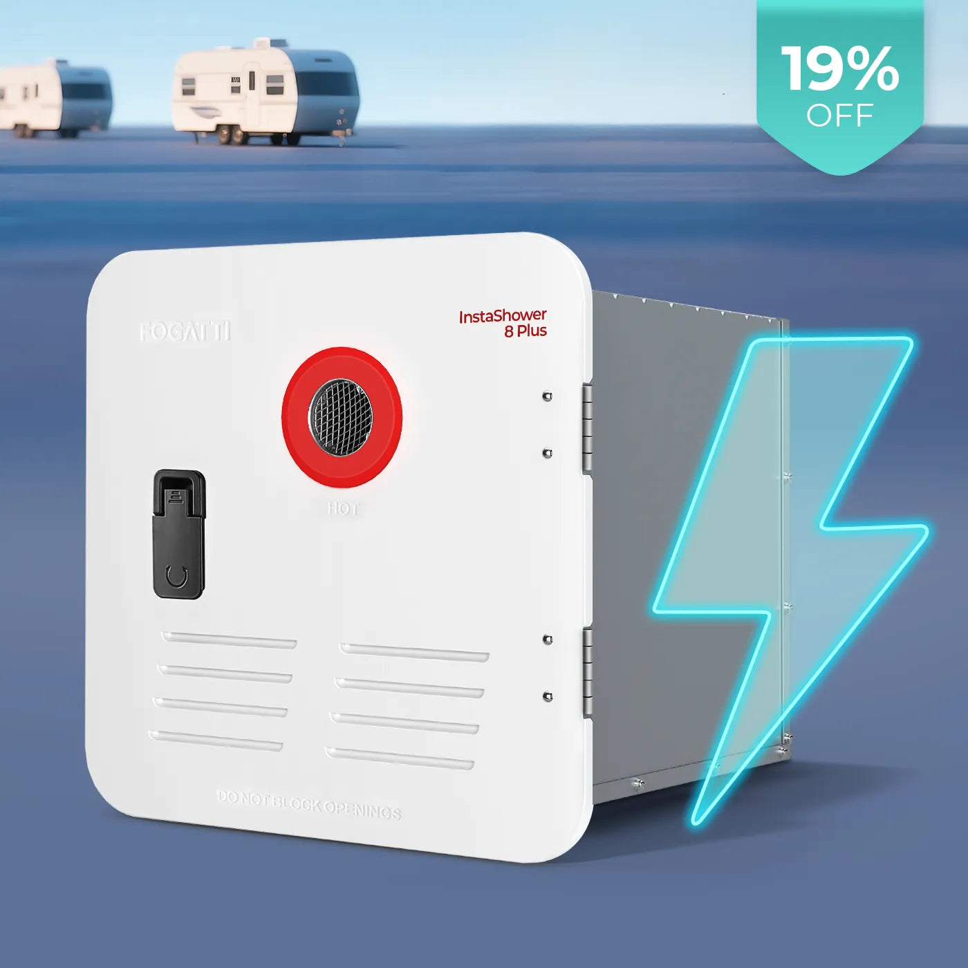 Fogatti InstaShower 8 Plus, 55,000 BTU RV Tankless Water Heater with Door