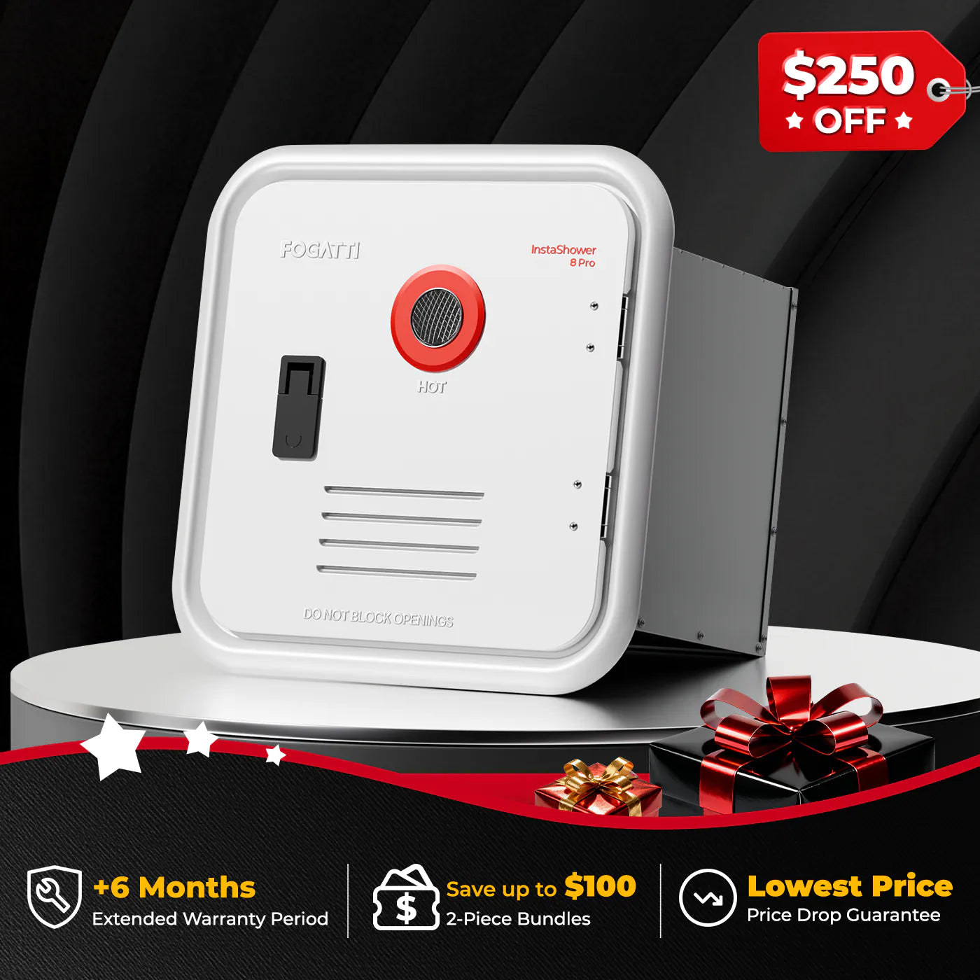 Fogatti InstaShower 8 Pro, 55,000 BTU RV Tankless Water Heater with Door & Mixing Tank