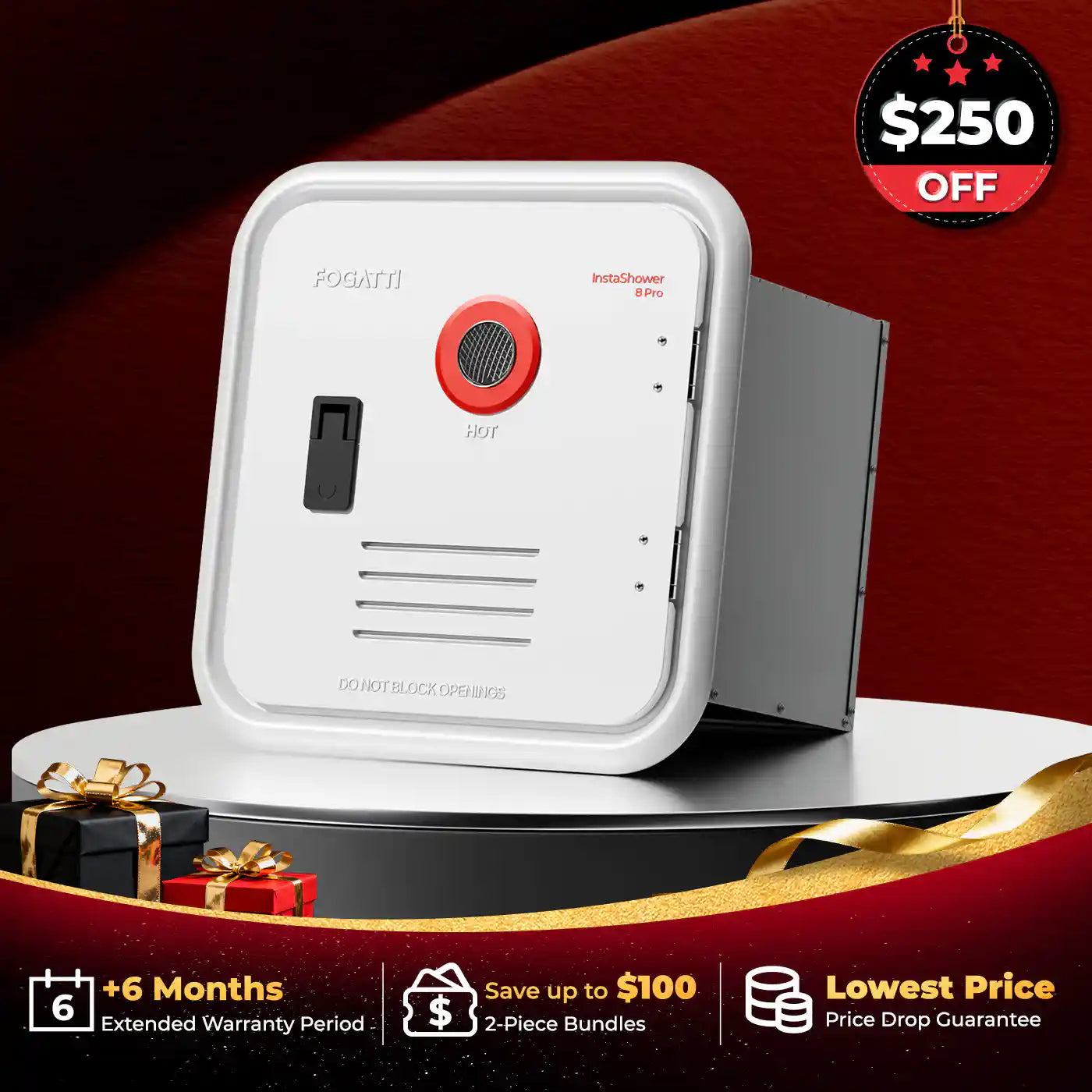 Fogatti InstaShower 8 Pro, 55,000 BTU RV Tankless Water Heater with Door & Mixing Tank