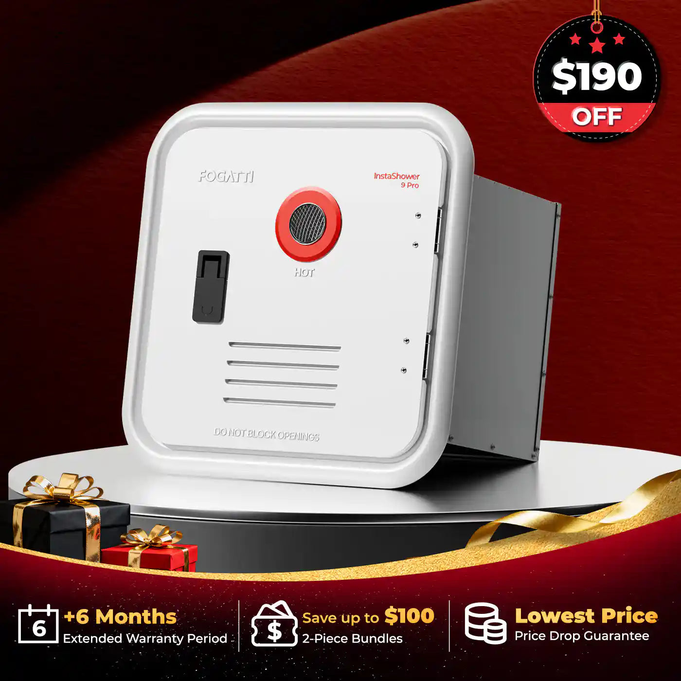 Fogatti InstaShower 9 Pro, 66,000 BTU RV Tankless Water Heater with Door & Mixing Tank