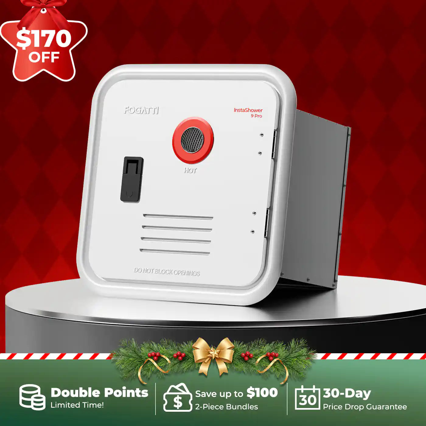 Fogatti InstaShower 9 Pro, 66,000 BTU RV Tankless Water Heater with Door & Mixing Tank