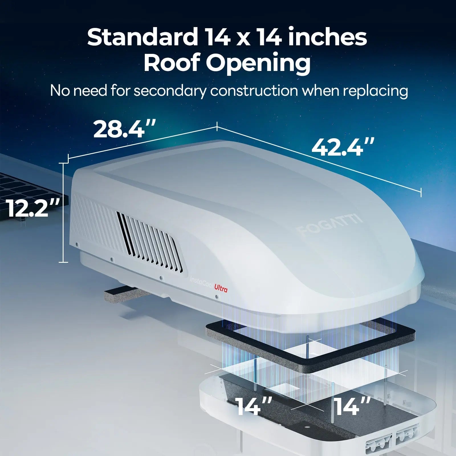 Open Box - Fogatti InstaCool Ultra Air Conditioner | 15,000 BTU Cooling | 12,000 BTU Heating | Replaceable Non-Ducted RV AC | 115V(AC)