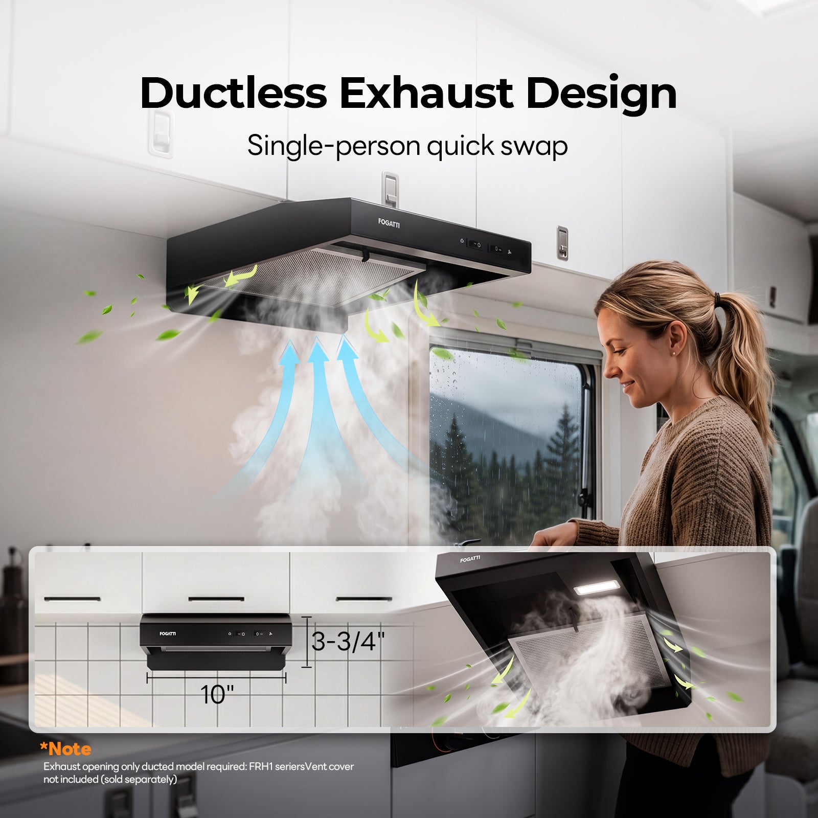 FOGATTI RV Range Hood 22 Inch with Powerful Suction | Non-Ducted / Ducted