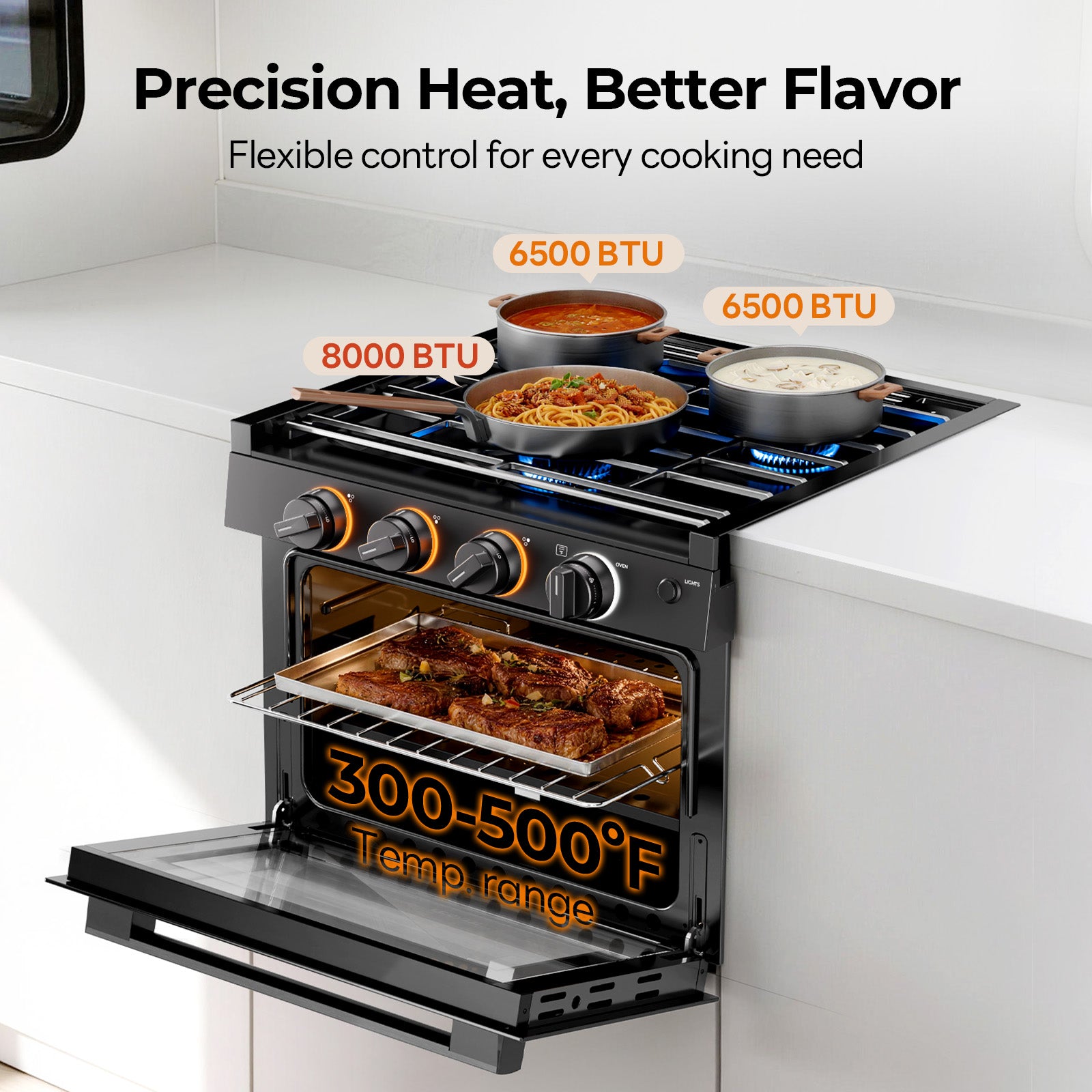 FOGATTI 17-Inch RV Oven Stove Combo, 3 Burner Propane Gas Range for Travel Trailer & Camper