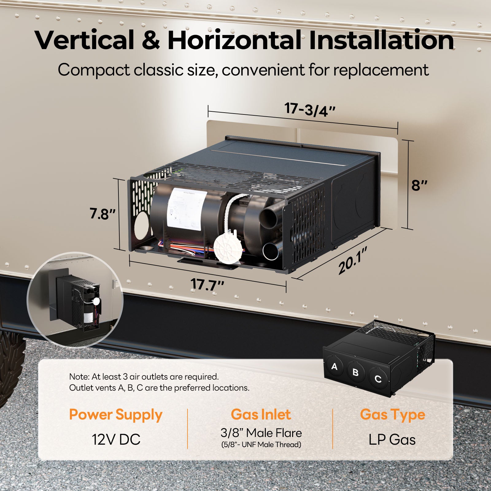 Fogatti InstaHeat 30K BTU RV Furnace, Ducted Propane Heater with Smart Remote Control,12V DC