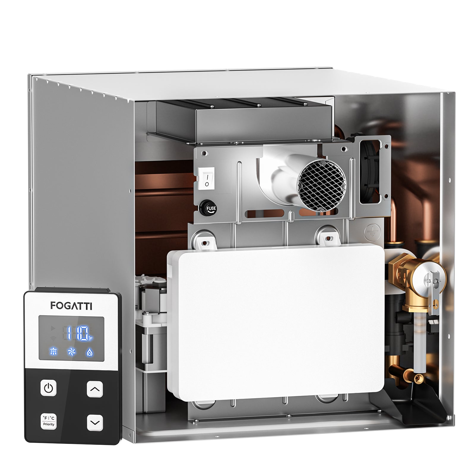 Fogatti InstaShower 8 Pro, 55,000 BTU RV Tankless Water Heater with Door & Mixing Tank