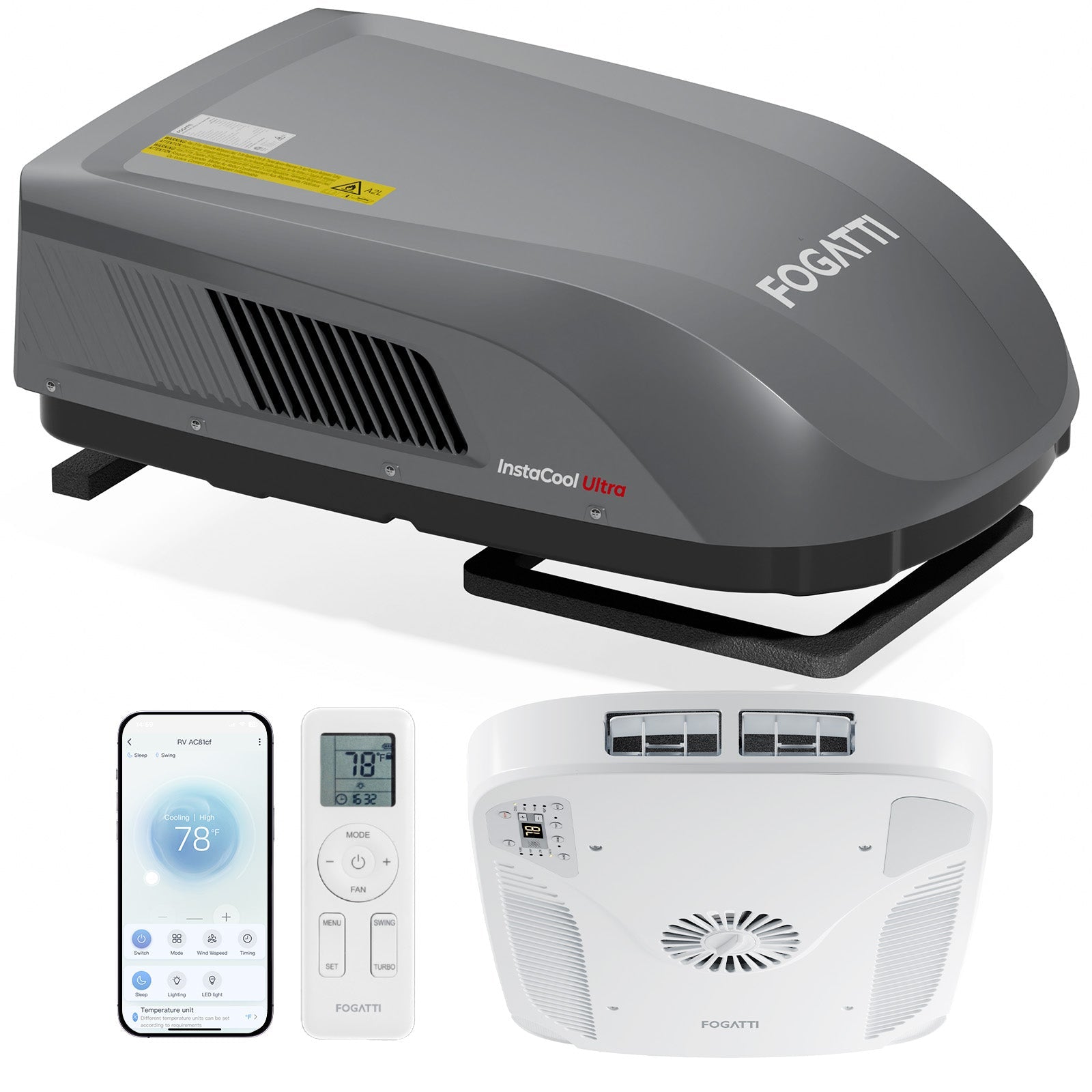 Fogatti InstaCool Ultra Rooftop RV Air Conditioner with Heat Pump | 16,000 BTU Cooling with 12,500 Heating | Non-Ducted