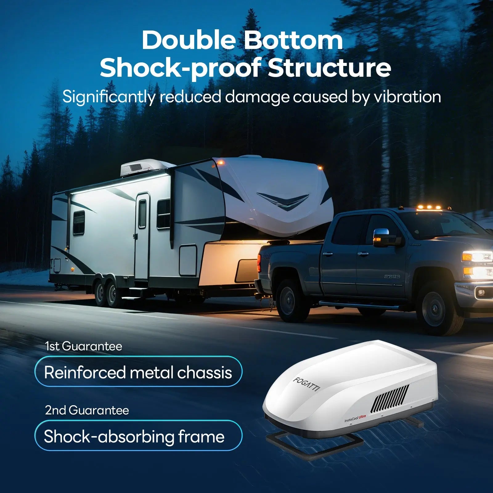 Fogatti InstaCool Ultra Rooftop RV Air Conditioner | 16,000 BTU Cooling with Heating | Non-Ducted