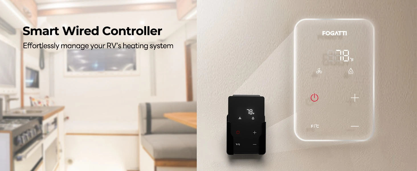 Fogatti InstaHeat 30K BTU furnace with smart wired controller for easy temperature management.