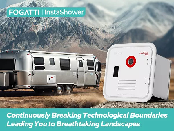 Fogatti 66K BTU RV tankless water heater - InstaShower 9 Pro with quick heating & safety features for RVs.