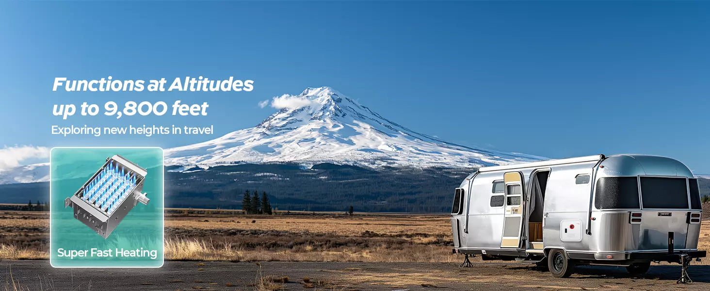 Fogatti InstaShower 9 Pro RV tankless water heater operates at 9,800ft altitude with super fast heating.