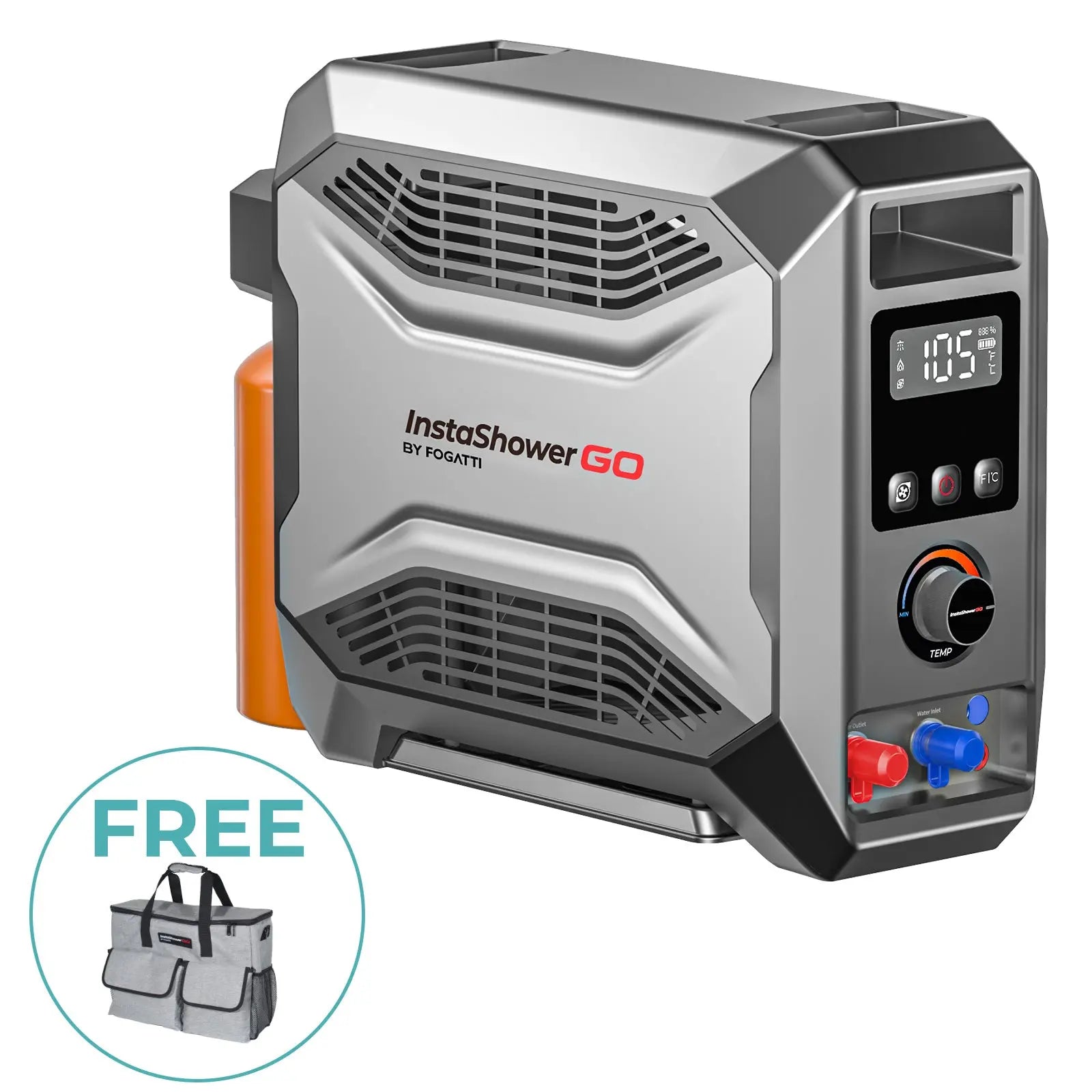 Fogatti InstaShower GO Outdoor Portable Water Heater with Water Pump, 19000BTU