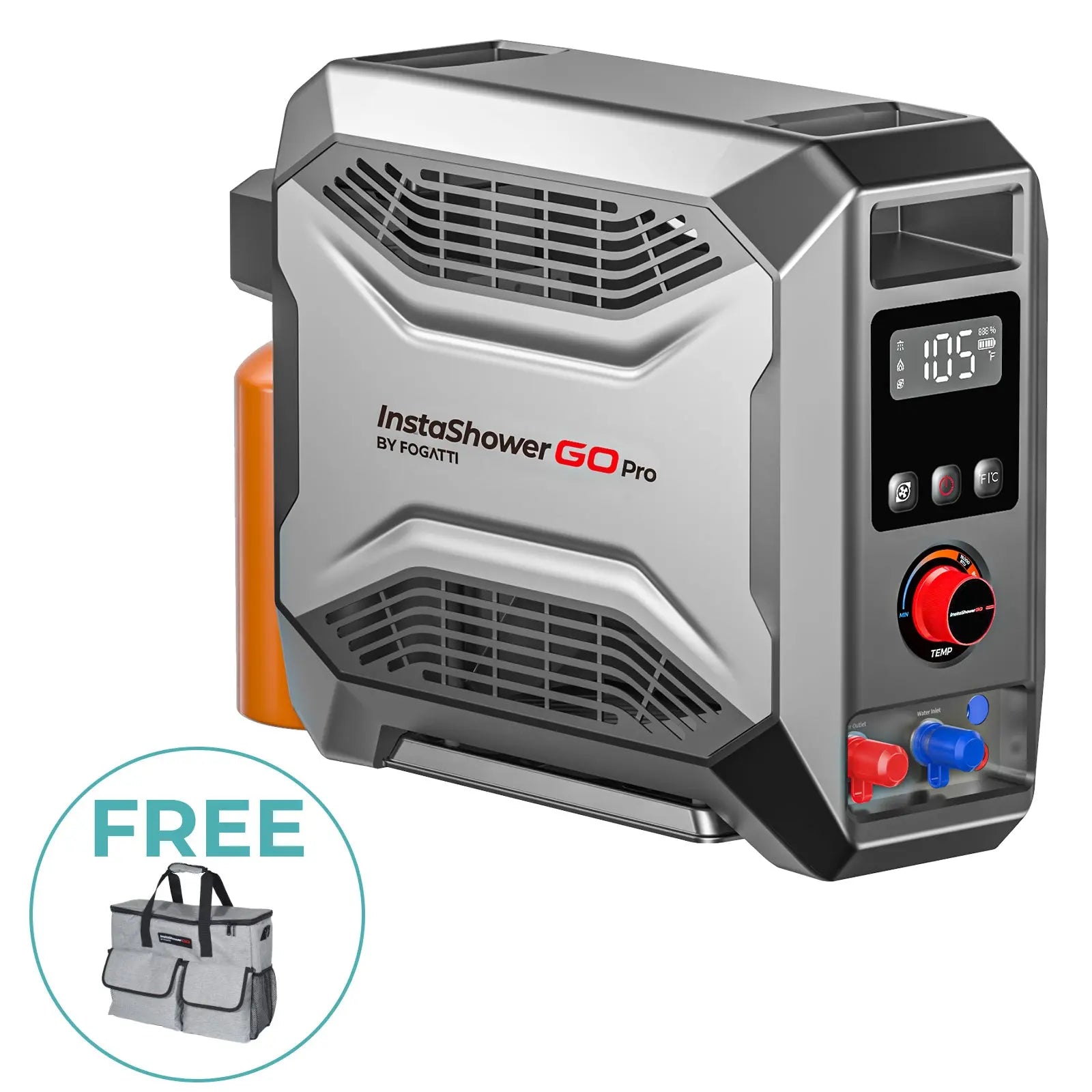 Fogatti InstaShower GO Pro Outdoor Portable Water Heater with Water Pump,22000BTU