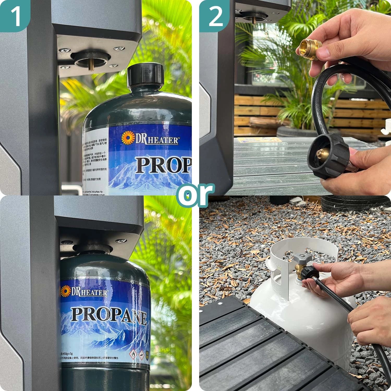 Compact Fogatti camp shower connects to standard propane tanks for instant hot water.