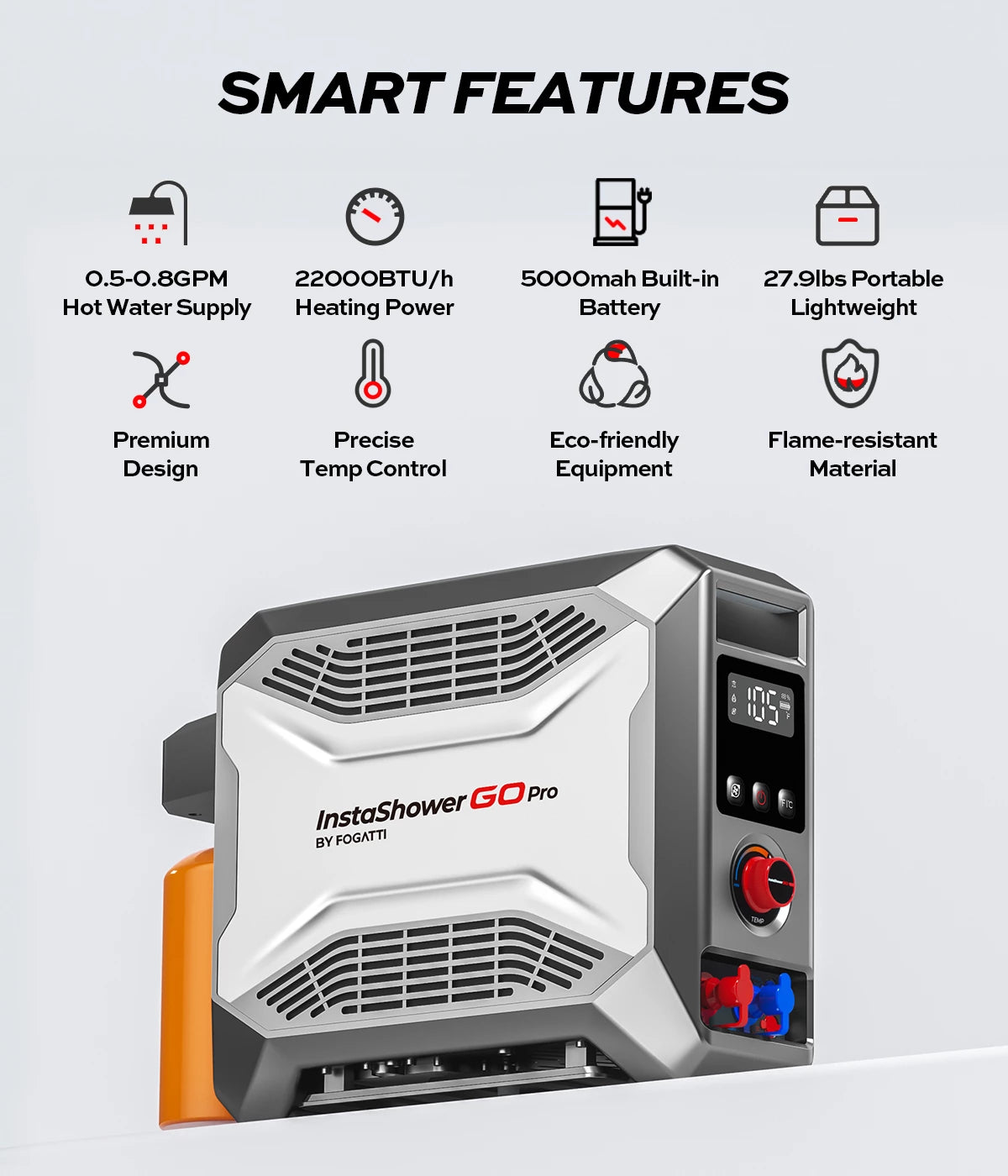Compact 27.9 lb Fogatti camp heater features precise temp control and flame-resistant construction.