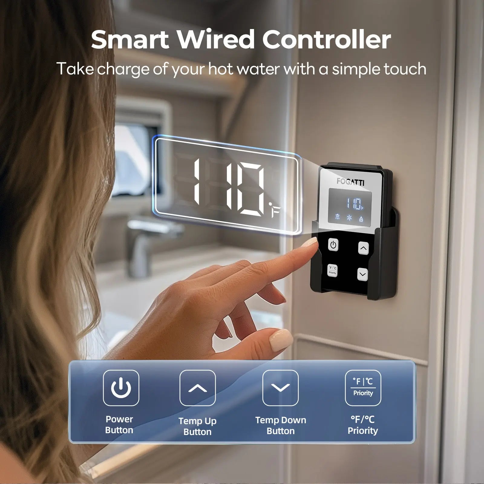 FOGATTI InstaShower 8 Pro,60,000 BTU RV Tankless Water Heater