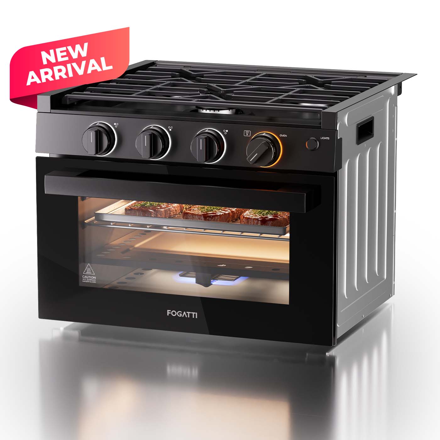 FOGATTI 17-Inch RV Oven Stove Combo, 3 Burner Propane Gas Range for Travel Trailer & Camper