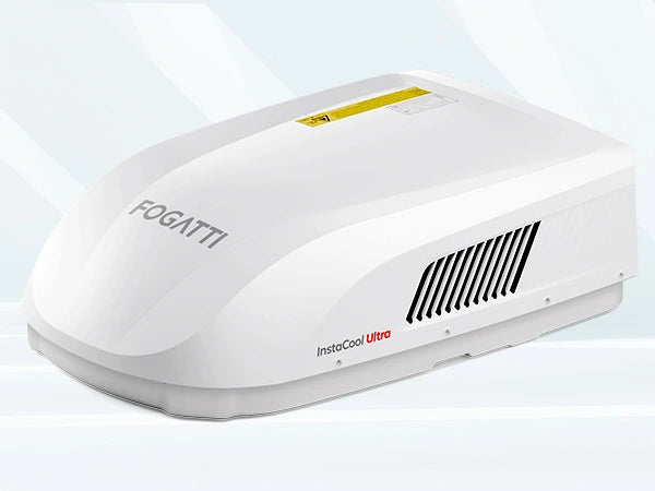 Fogatti InstaCool Ultra Air Conditioner on gray background.