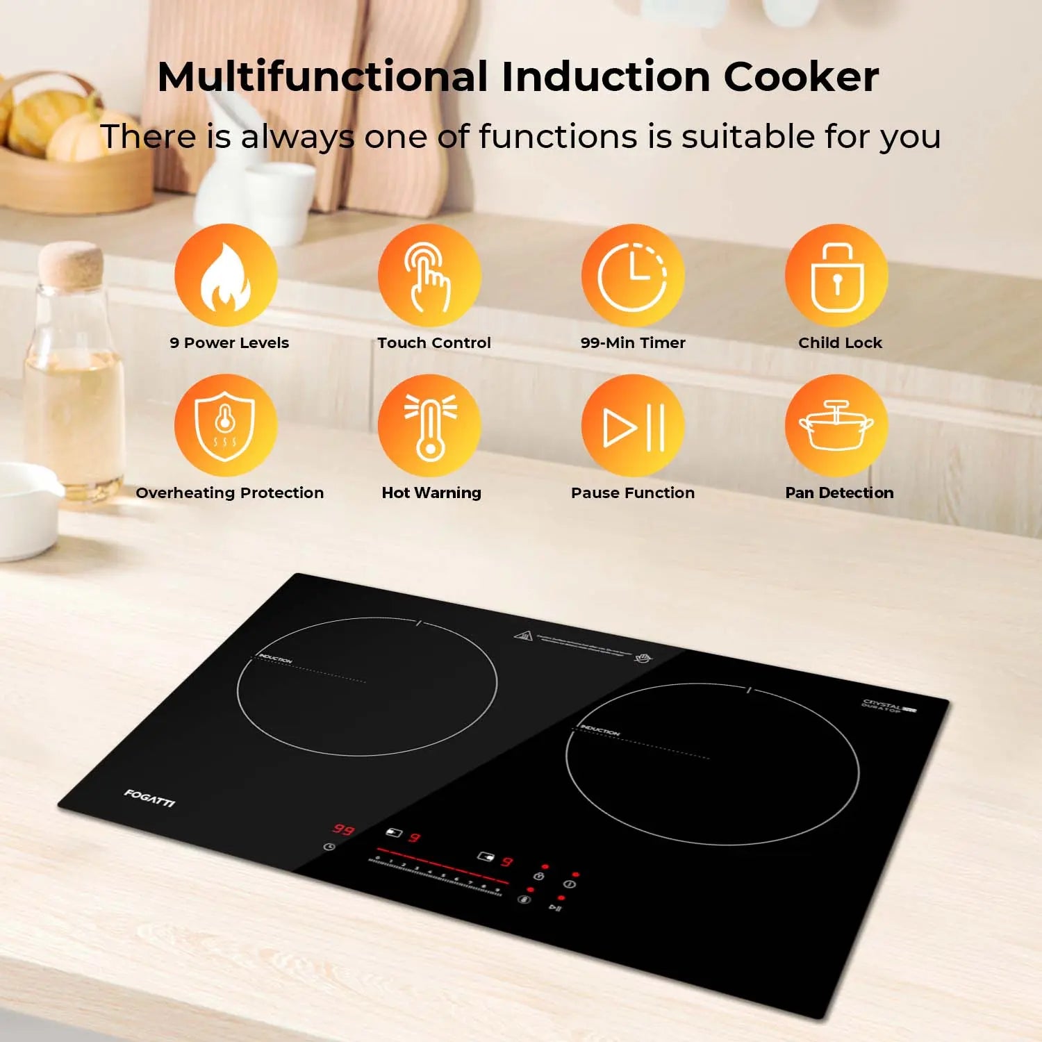 Fogatti RV Electric Induction Cooktop Double Burner