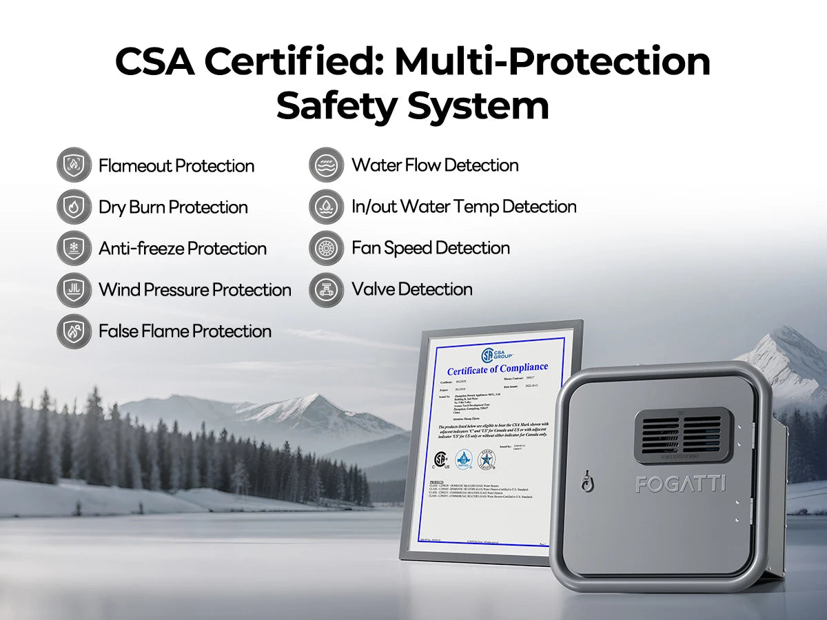 Fogatti Ultra heater features CSA-certified multi-protection system for ultimate RV safety.