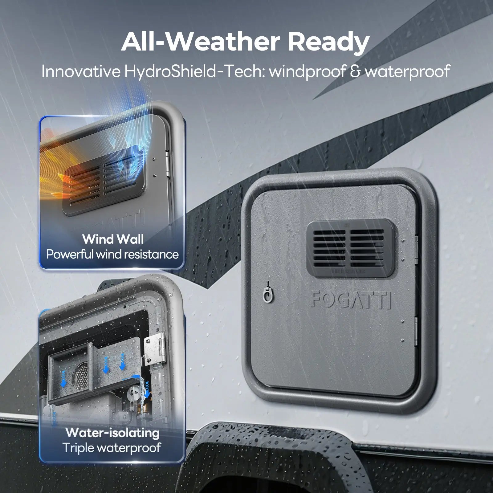 Fogatti InstaShower Ultra, 66,000 BTU, 0.5-3.6 GPM RV Tankless Water Heater with Gray Door & Mixing Tank(Supreme Series)