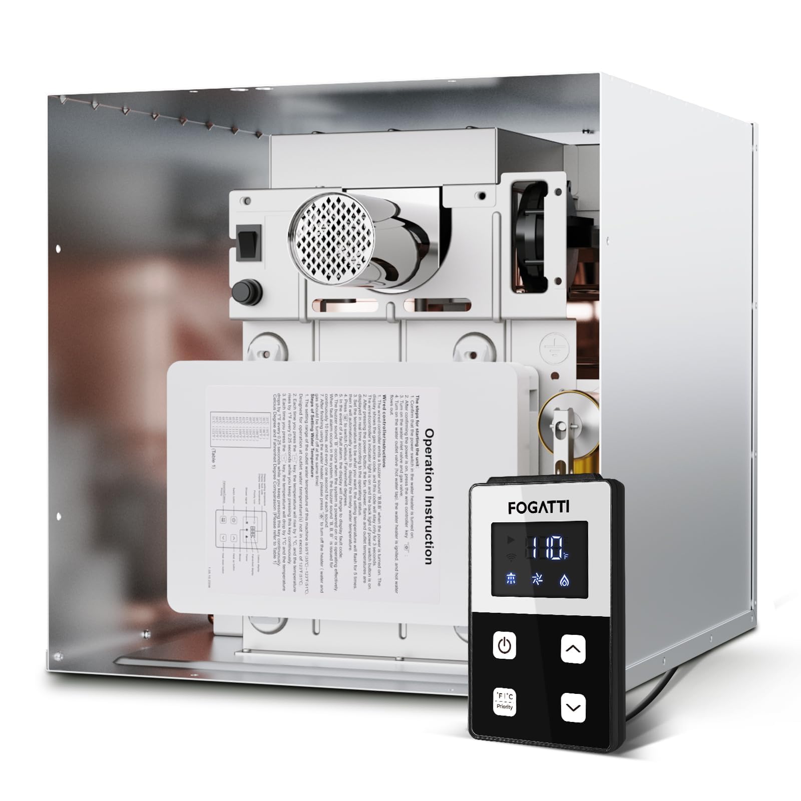 Fogatti InstaShower 8 Plus, 55,000 BTU RV Tankless Water Heater with Door