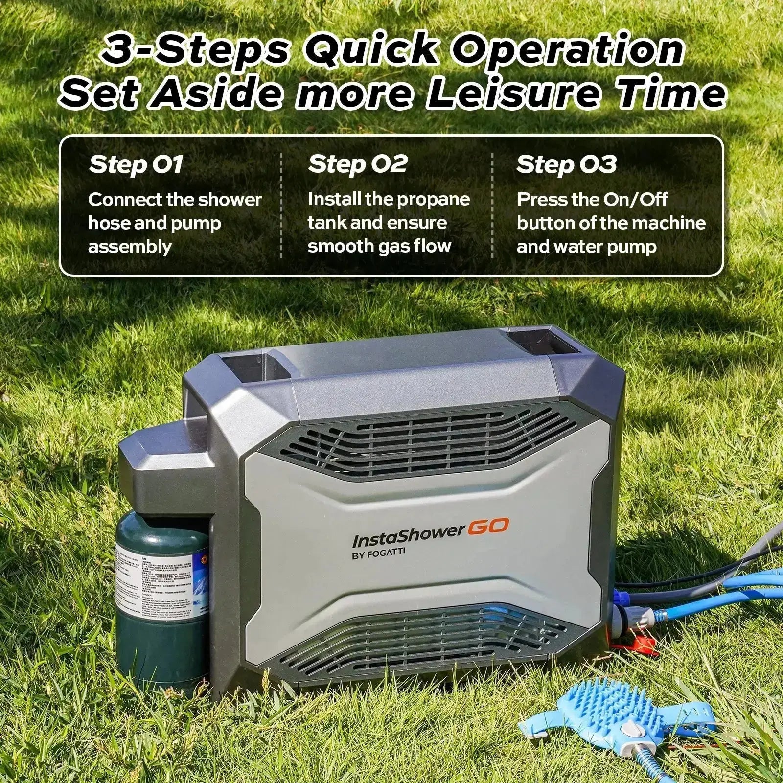 Fogatti InstaShower GO Outdoor Portable Water Heater with Water Pump, 19000BTU