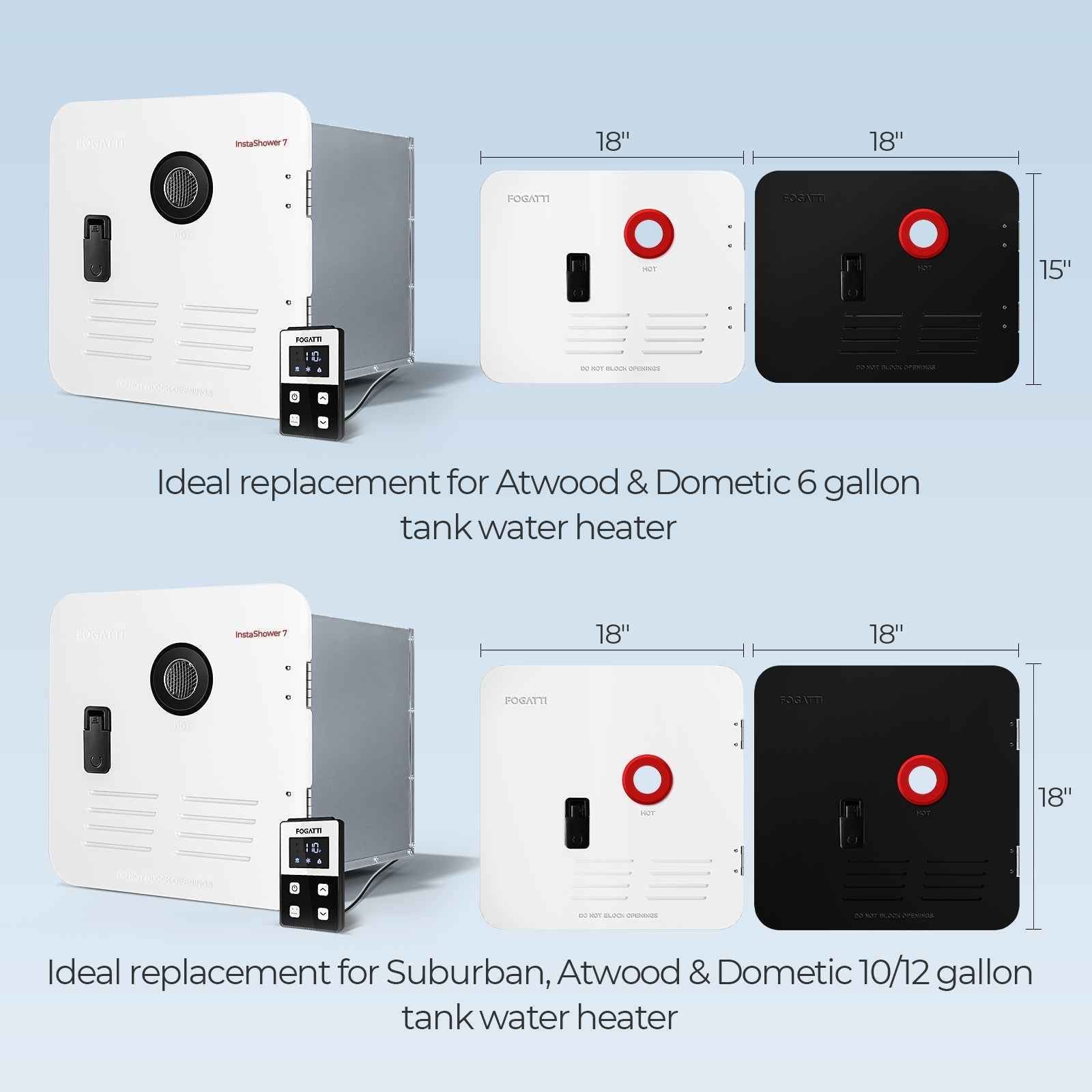 Fogatti InstaShower 7, 48,000 BTU RV Tankless Water Heater with Door