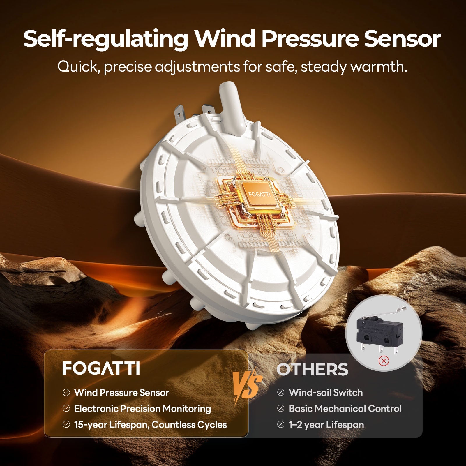 Fogatti InstaHeat 25K BTU RV Propane Furnace, LP Gas Smart Triple Explosion-Proof, Easy Installation