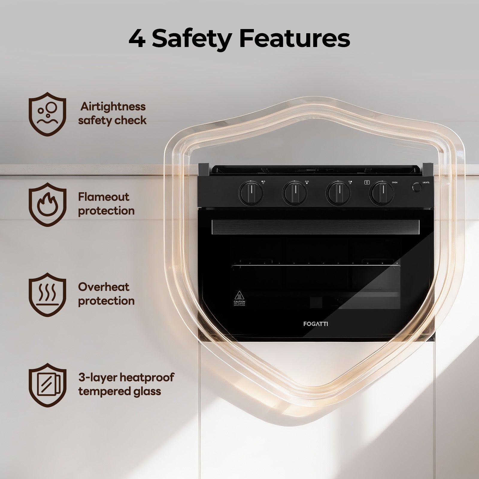 FOGATTI 17-Inch RV Oven Stove Combo, 3 Burner Propane Gas Range for Travel Trailer & Camper