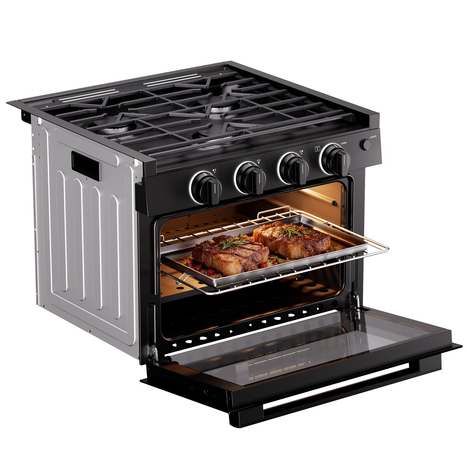 FOGATTI 17-Inch RV Oven Stove Combo, 3 Burner Propane Gas Range for Travel Trailer & Camper