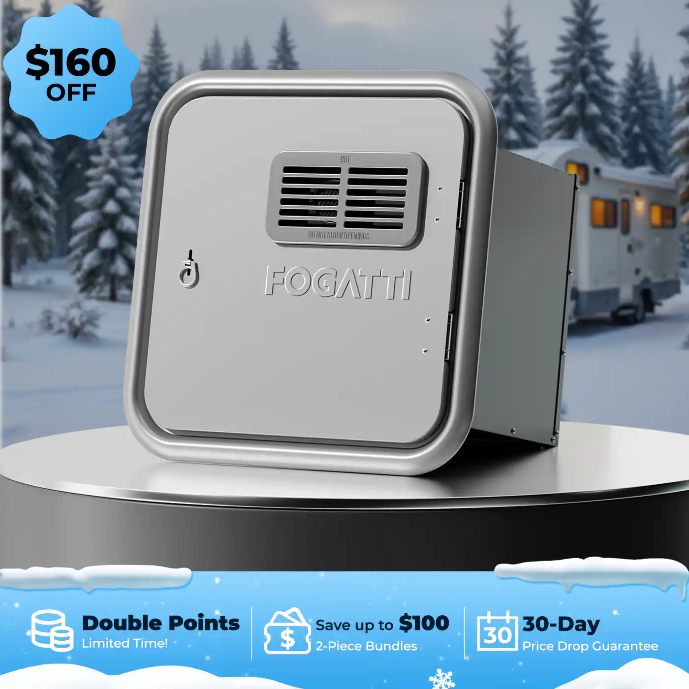 Fogatti InstaShower Ultra, 66,000 BTU, 0.5-3.9 GPM RV Tankless Water Heater with Gray Door & Mixing Tank(Supreme Series)