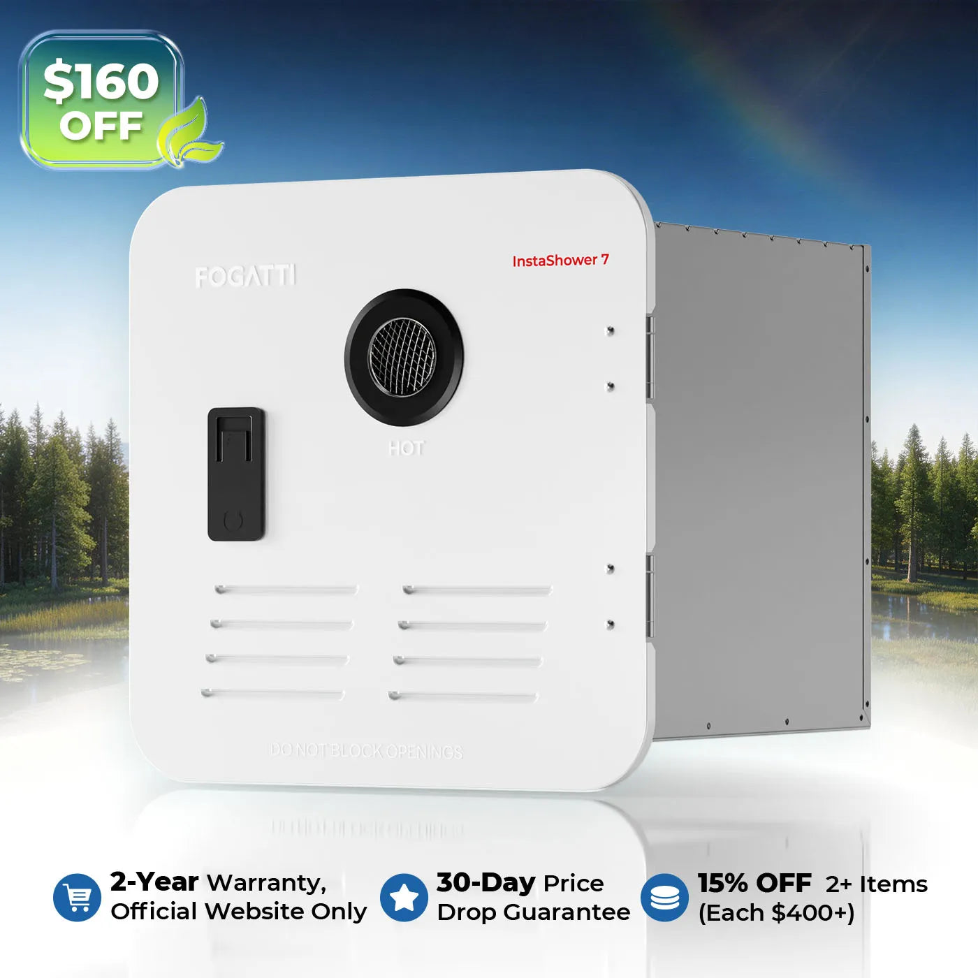 Fogatti InstaShower 7, 48,000 BTU RV Tankless Water Heater with Door