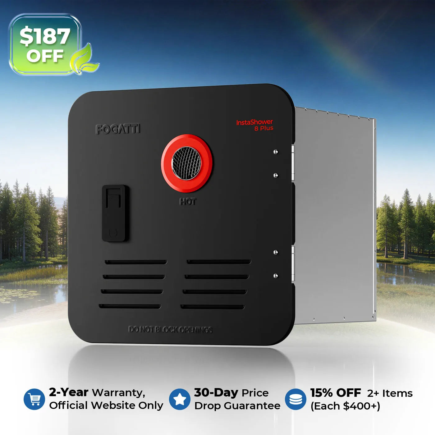 Fogatti InstaShower 8 Plus, 55,000 BTU RV Tankless Water Heater with Door