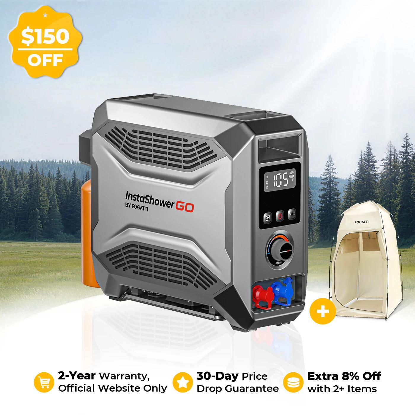 Fogatti InstaShower GO Outdoor Portable Propane Water Heater with Pump, 19000BTU