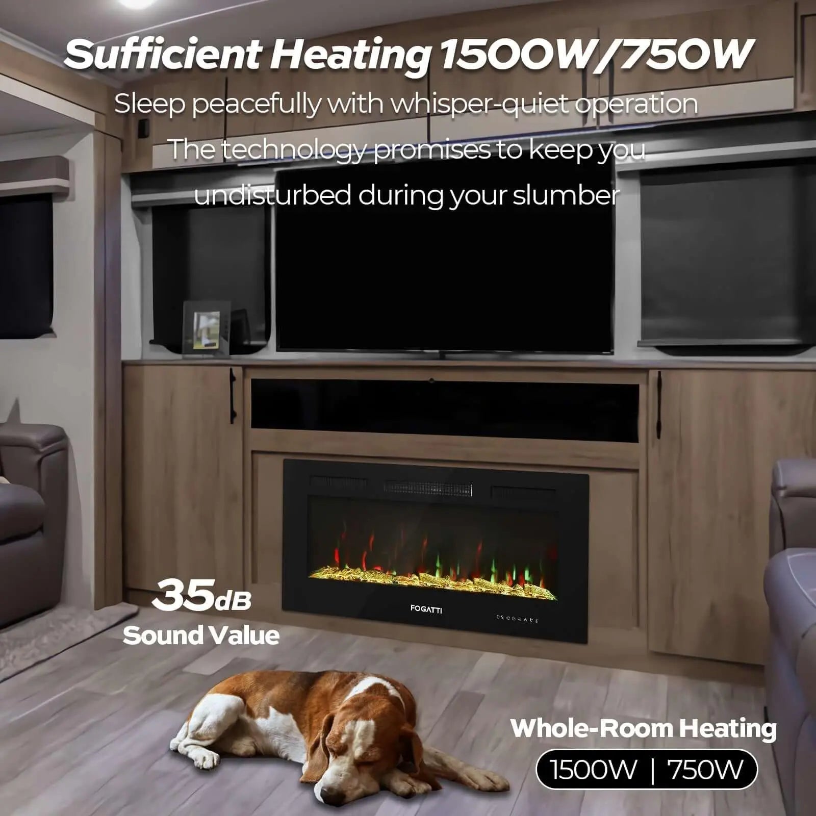 36 Inches RV Electric Fireplace - Sufficient Heating & whisper-quiet
