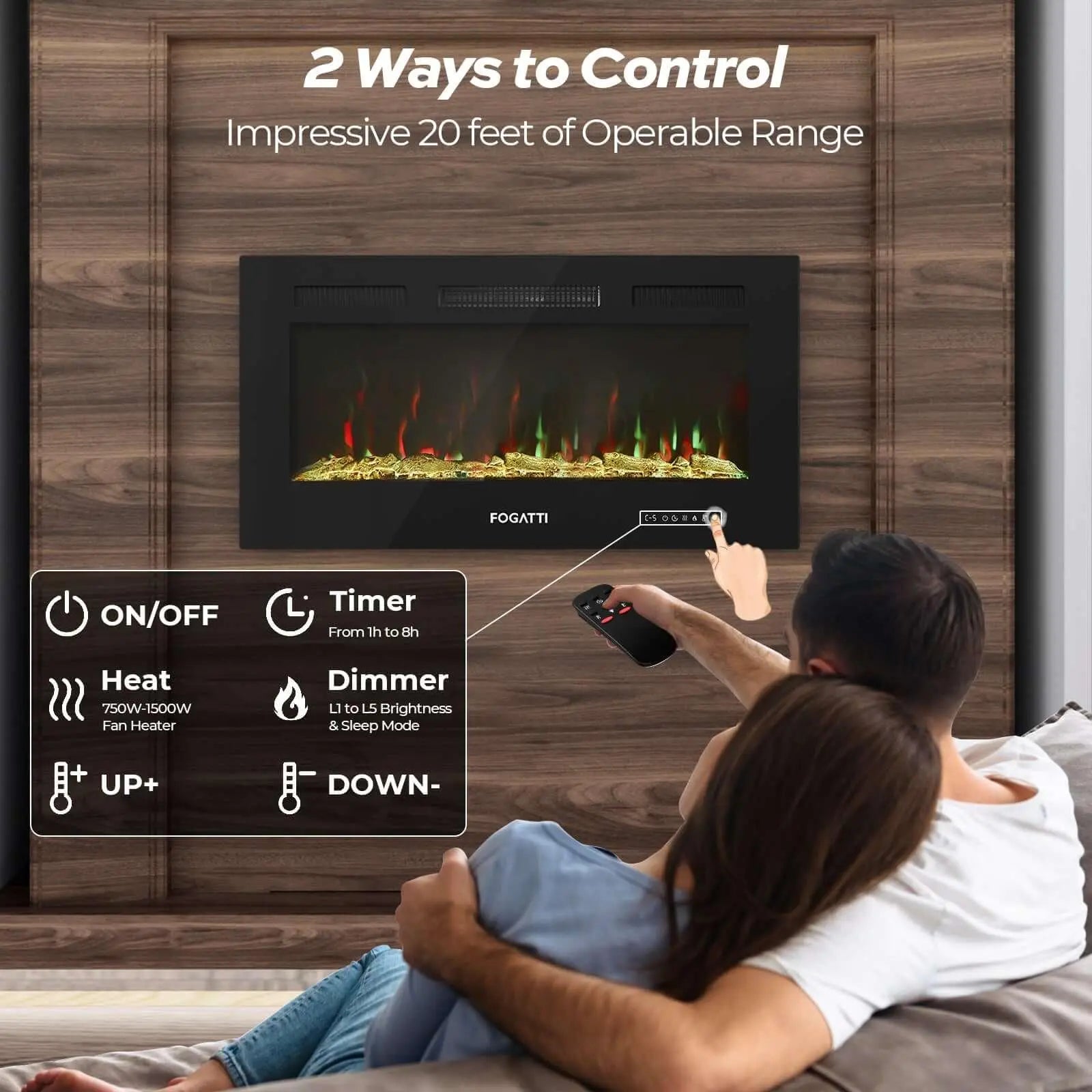 36 Inches RV Electric Fireplace - 2 Ways to Control